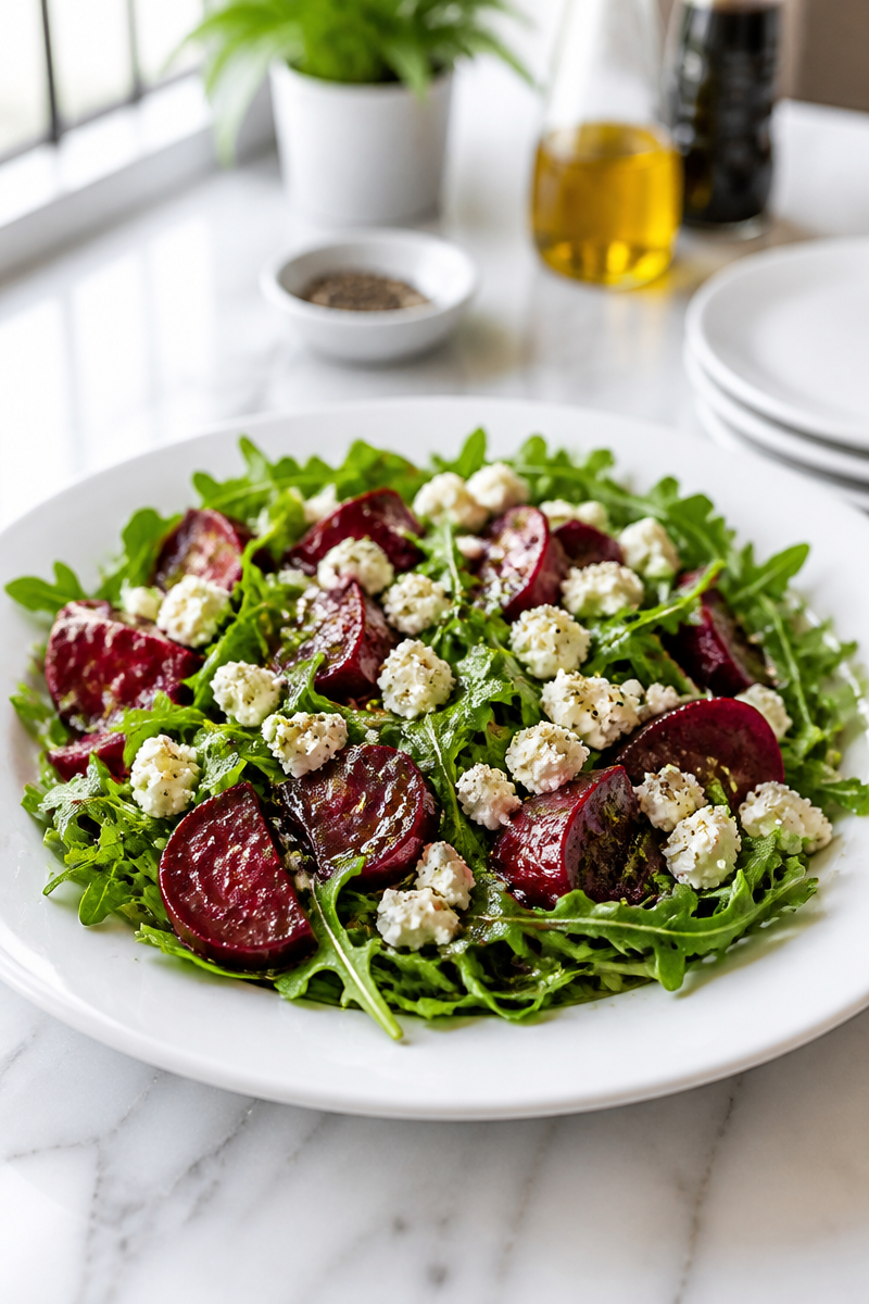 Baby Arugula and Roasted Beet Salad with Feta Cheese Baby Arugula and Roasted Beet Salad with Feta Cheese