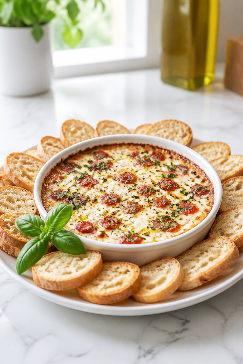 Baked Caprese Dip with Fresh Mozzarella and Basil Baked Caprese Dip with Fresh Mozzarella and Basil