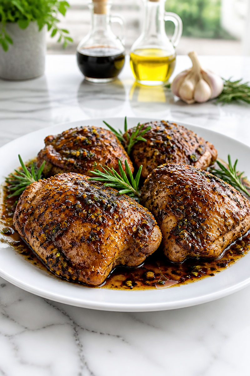 Baked Low Sodium Balsamic Chicken Thighs with Rosemary