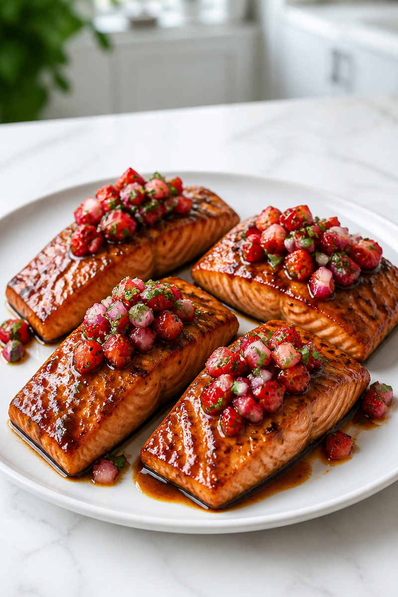 Balsamic Glazed Salmon with Strawberry Salsa Balsamic Glazed Salmon with Strawberry Salsa