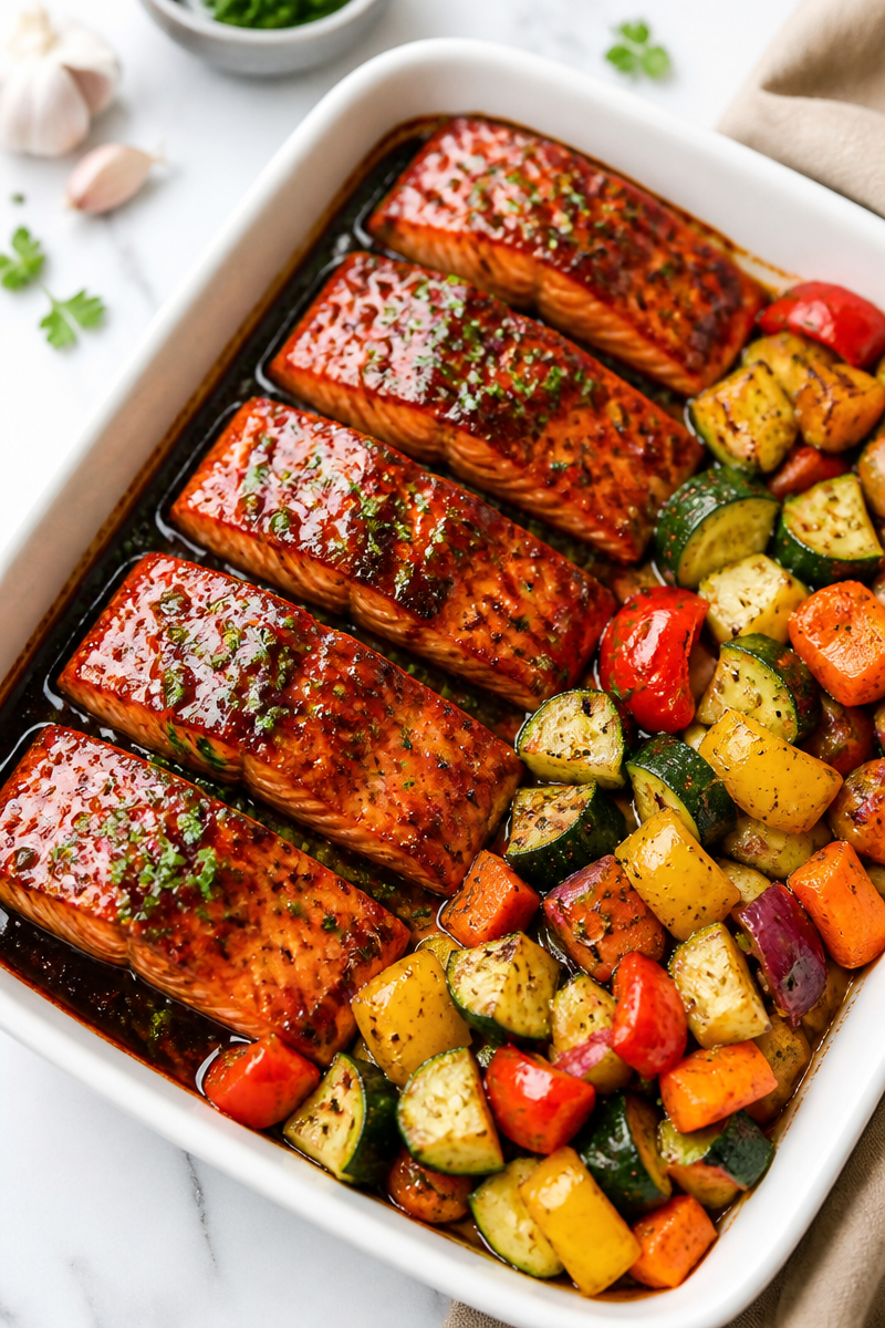 Brown Sugar Glazed Salmon with Roasted Vegetable Brown Sugar Glazed Salmon with Roasted Vegetable
