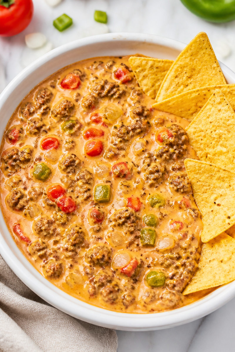 Cheesy Halal Ground Beef Queso Dip Snack Cheesy Halal Ground Beef Queso Dip Snack