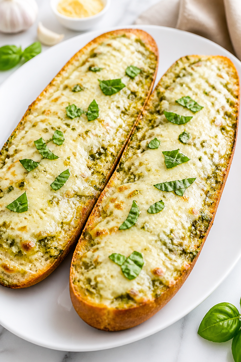 Cheesy Pesto Stuffed French Garlic Bread Recipe