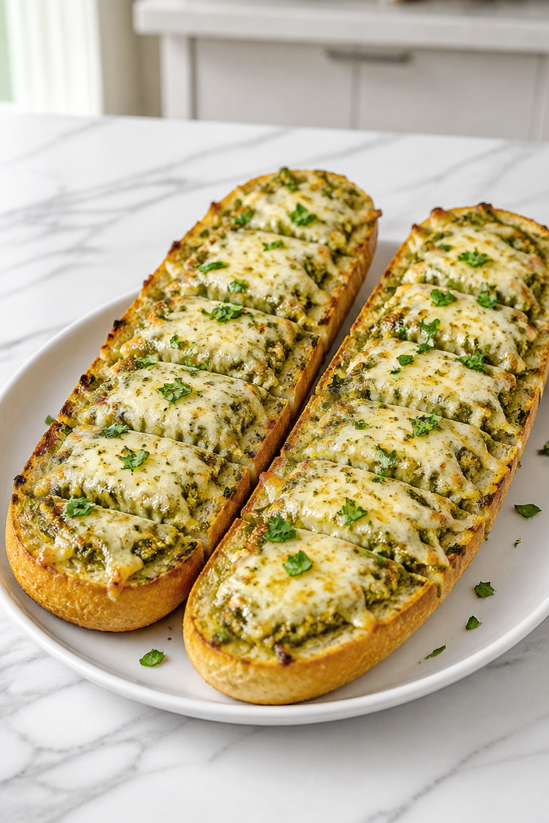Cheesy Pesto Stuffed French Garlic Bread Recipe