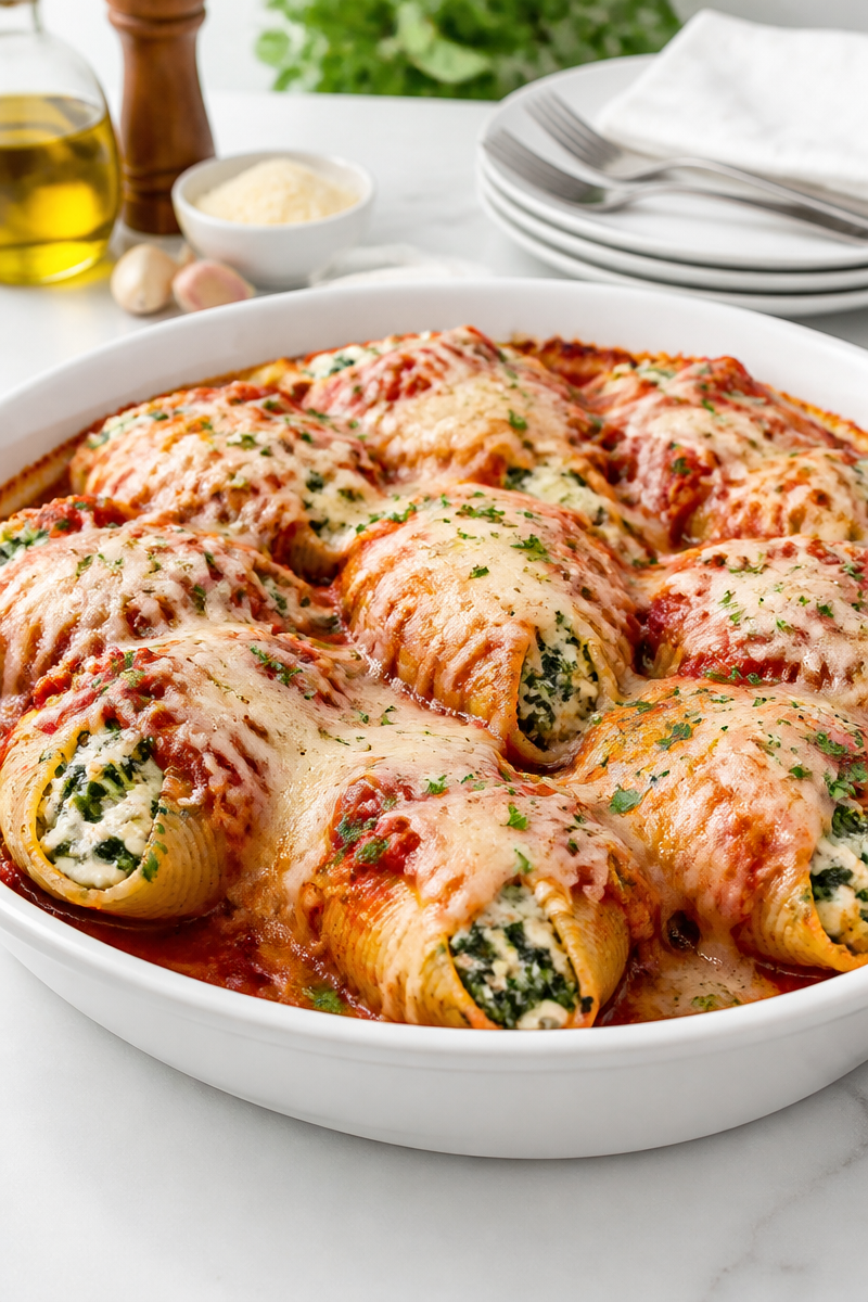 Cheesy Ricotta And Spinach Stuffed Shell Dinner