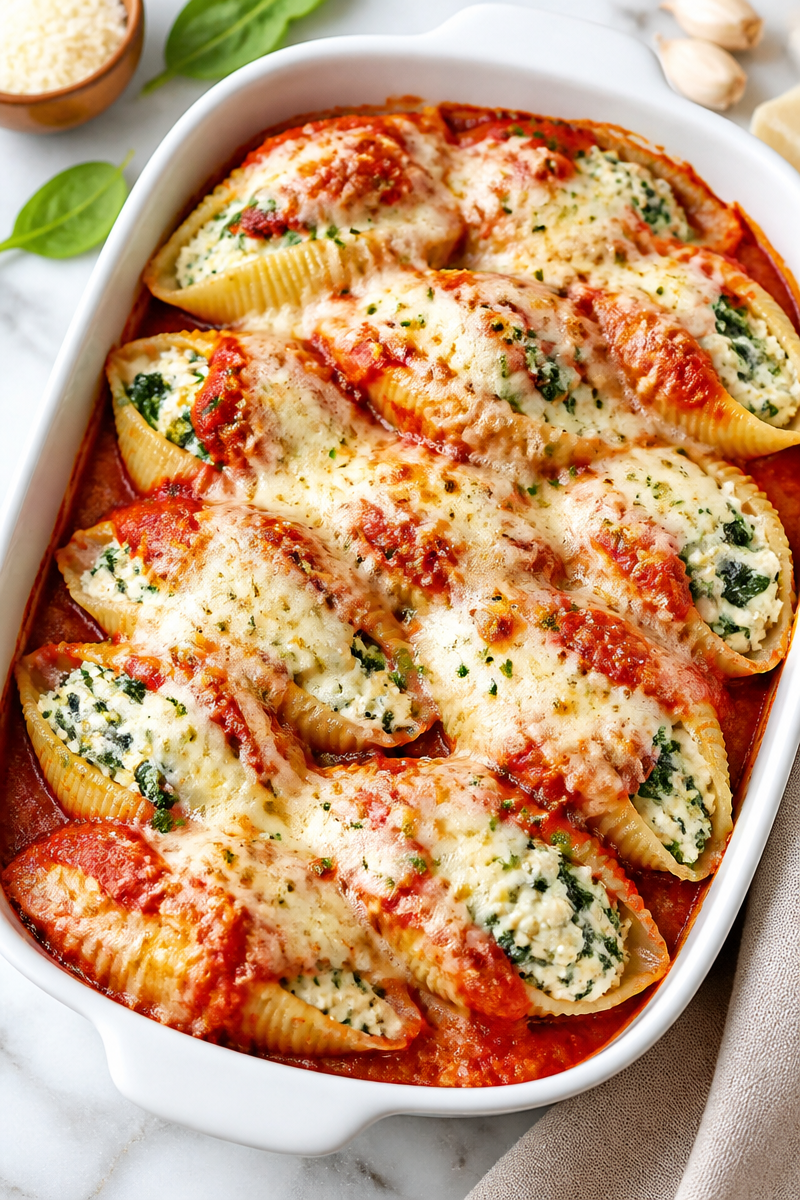 Cheesy Ricotta And Spinach Stuffed Shell Dinner