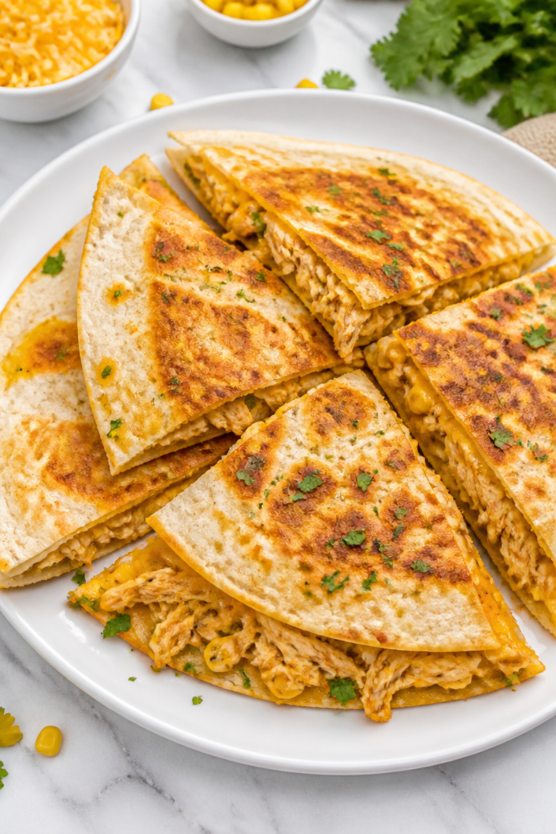 Cheesy Shredded Chicken And Corn Quesadilla Recipe