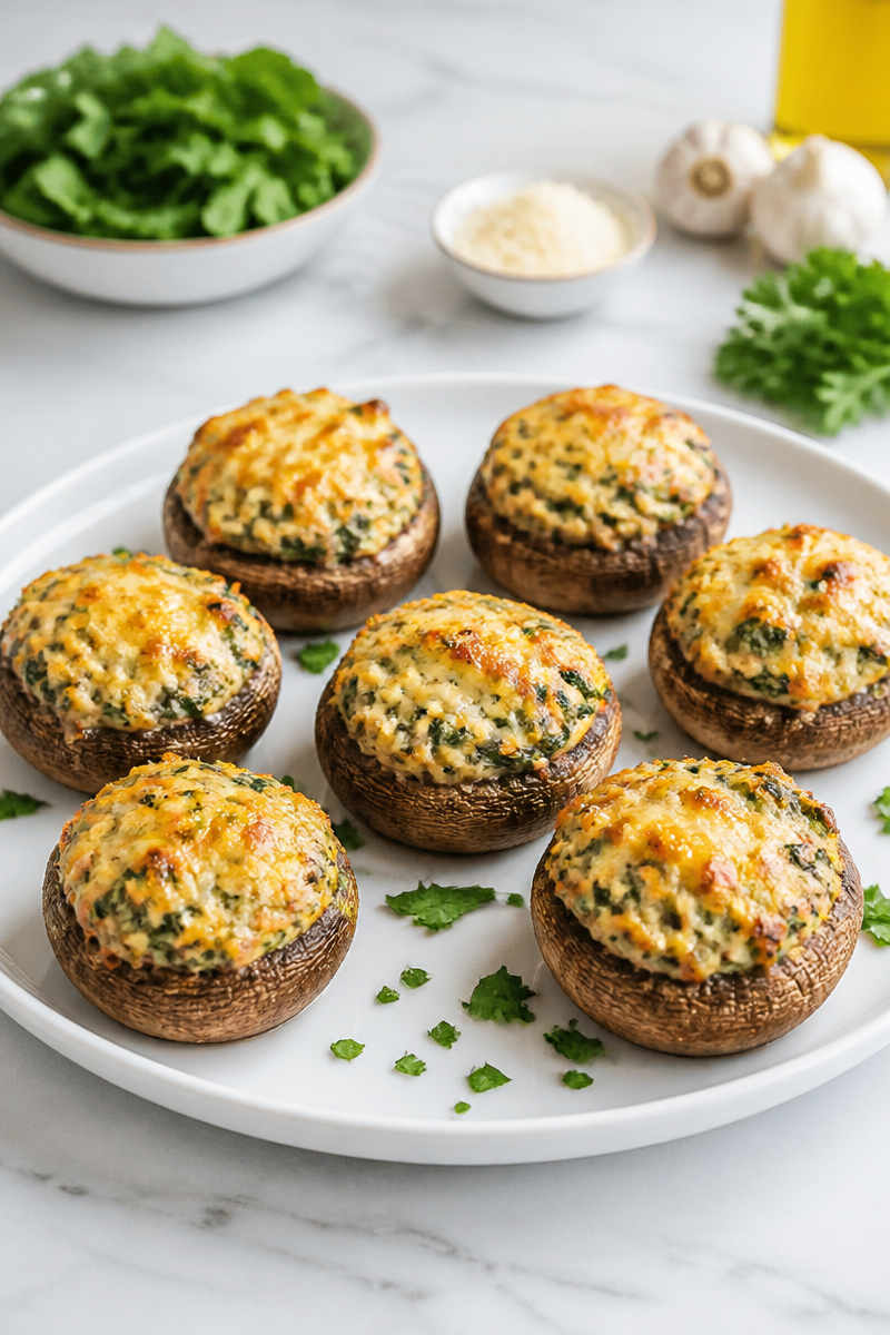 Cheesy Spinach Dip Stuffed Mushroom Party Food