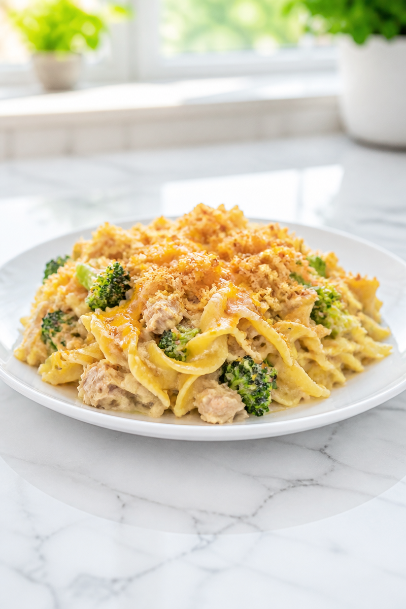 Cheesy Tuna Noodle Casserole with Broccoli