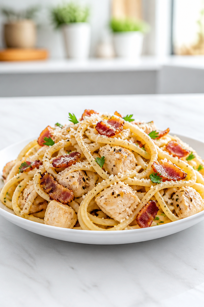 Chicken Carbonara with Crispy Bacon and Parmesan Chicken Carbonara with Crispy Bacon and Parmesan