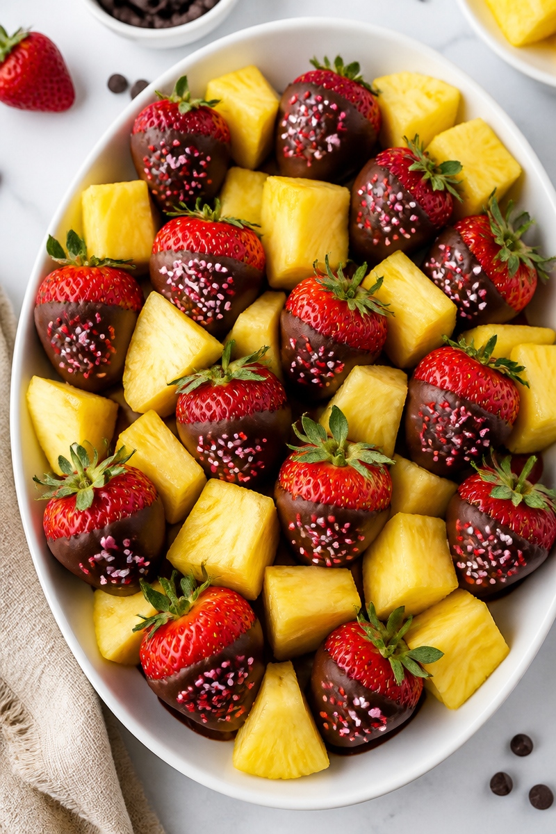 Chocolate Dipped Strawberry And Pineapple Fruit Basket
