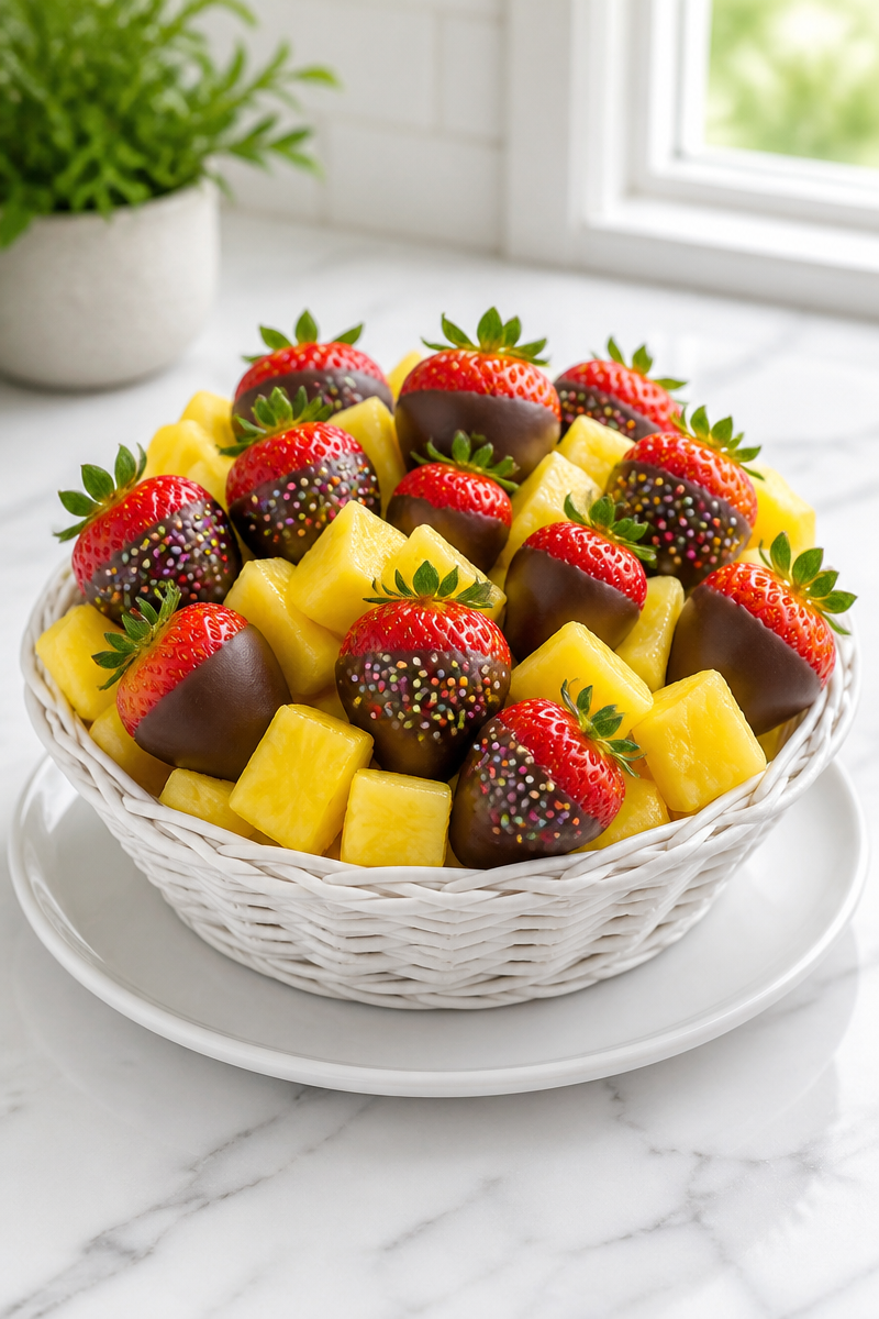 Chocolate Dipped Strawberry And Pineapple Fruit Basket