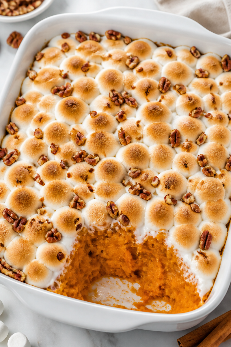 Cinnamon Spiced Sweet Potato Casserole with Marshmallow Cinnamon Spiced Sweet Potato Casserole with Marshmallow