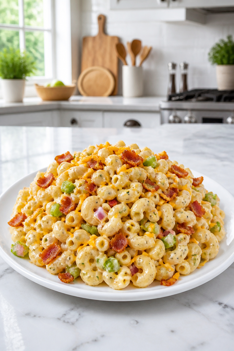 Classic Creamy Macaroni Salad with Bacon and Cheddar