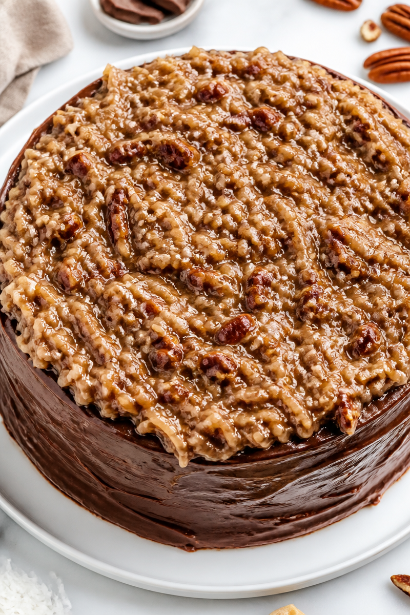 Classic Decadent Coconut Pecan German Chocolate Cake