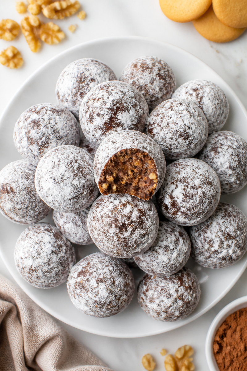 Classic Holiday Rum Balls with Chopped Walnuts