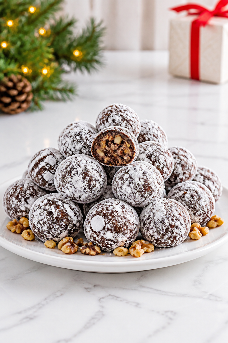 Classic Holiday Rum Balls with Chopped Walnuts