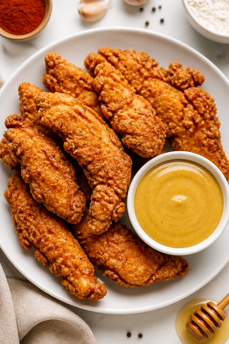 Classic Southern Fried Chicken Tenders with Honey Mustard