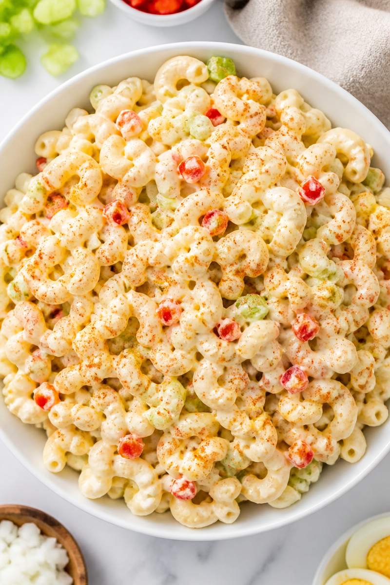 Classic Southern Macaroni Salad with Mayonnaise and Celery