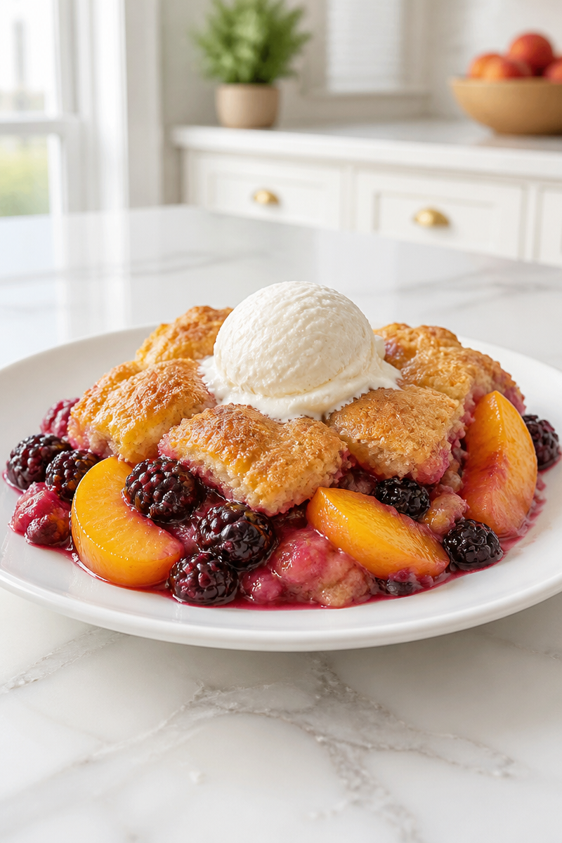 Classic Southern Peach and Blackberry Cobbler