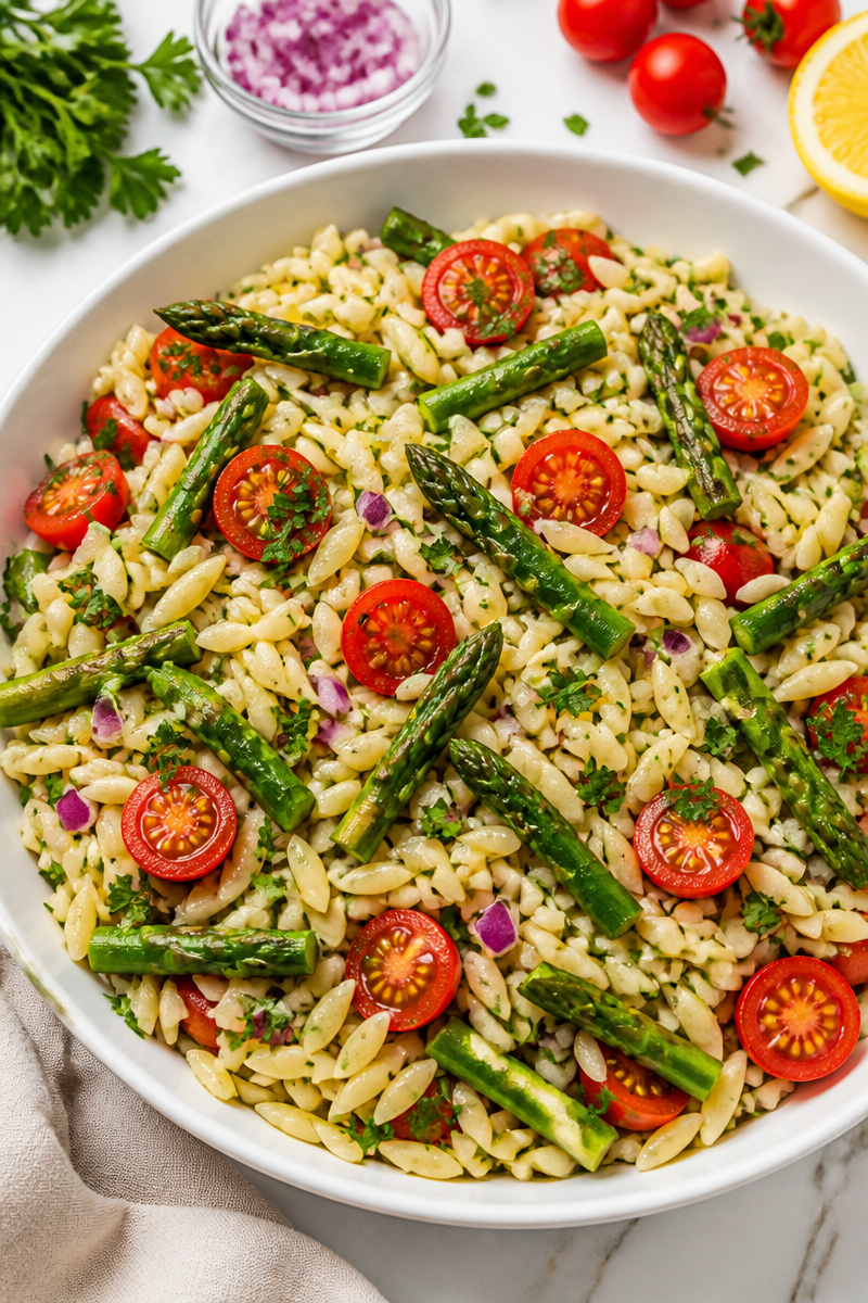 Cold Asparagus and Orzo Salad with Lemon Herb Dressing Cold Asparagus and Orzo Salad with Lemon Herb Dressing