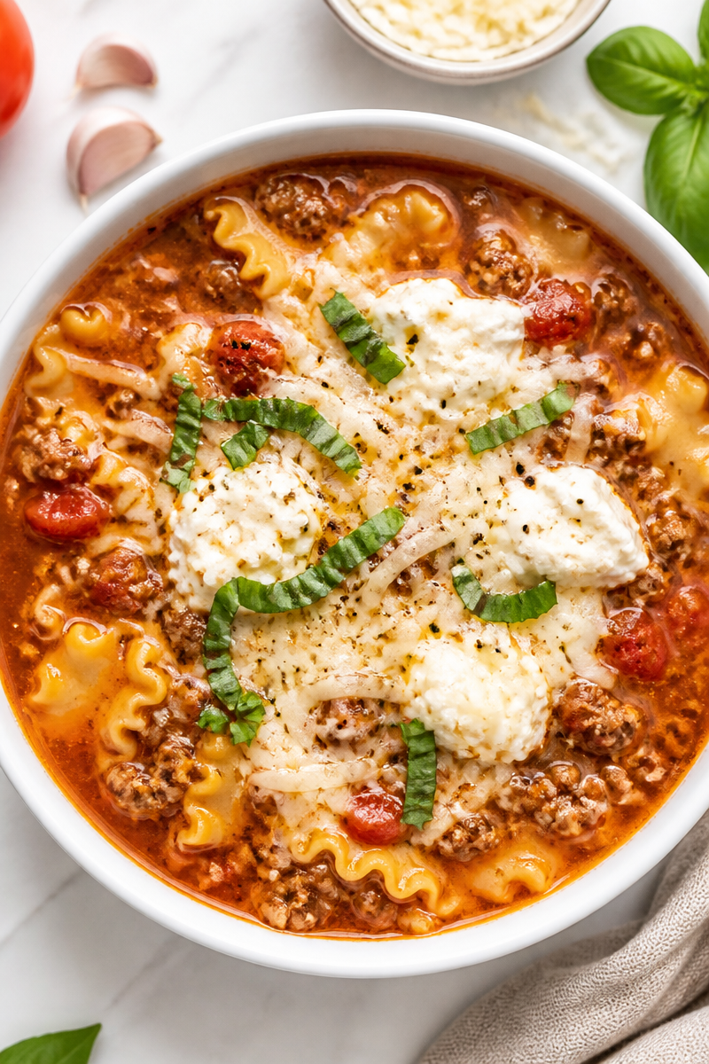 Cozy One Pot Ground Beef Lasagna Soup Recipe