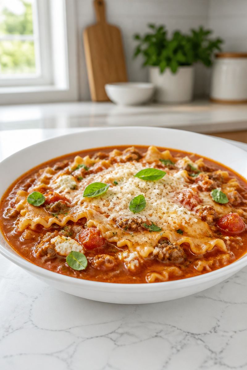 Cozy One Pot Ground Beef Lasagna Soup Recipe