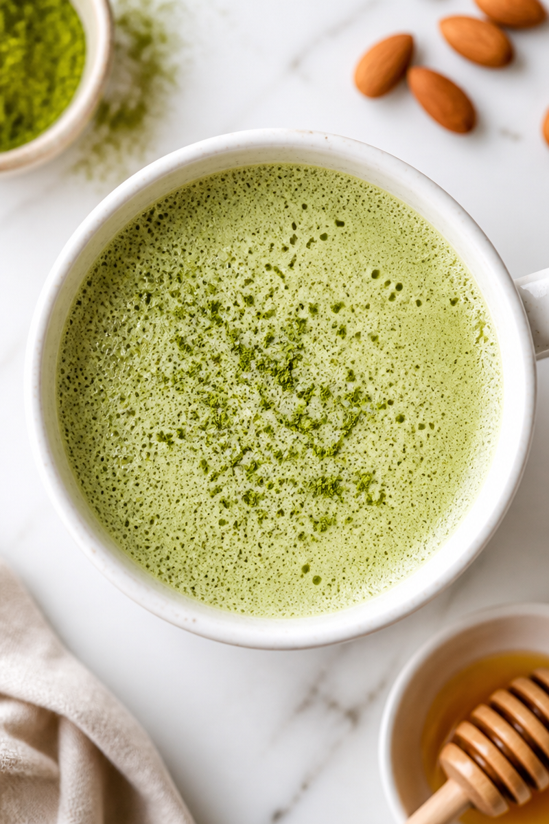 Cozy Vanilla Almond Milk Matcha Latte Drink Cozy Vanilla Almond Milk Matcha Latte Drink