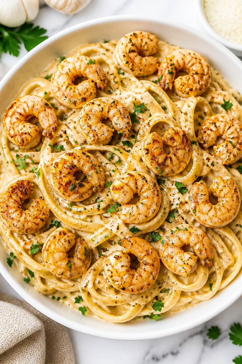 Creamy Cajun Spiced Shrimp Pasta Alfredo
