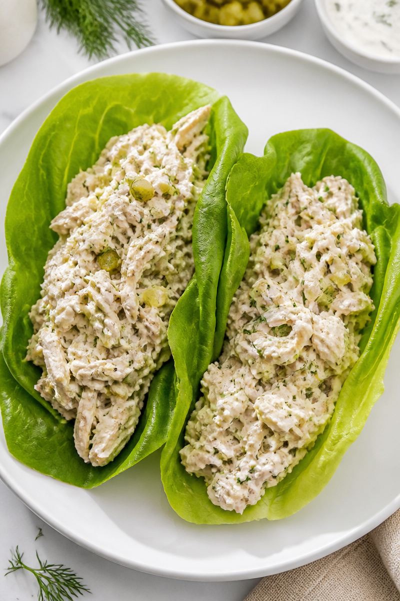 Creamy Dill Pickle Chicken Salad Wrap with Lettuce Creamy Dill Pickle Chicken Salad Wrap with Lettuce