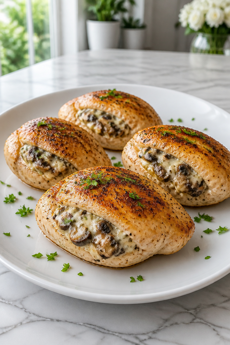 Creamy Garlic Butter Mushroom Stuffed Chicken