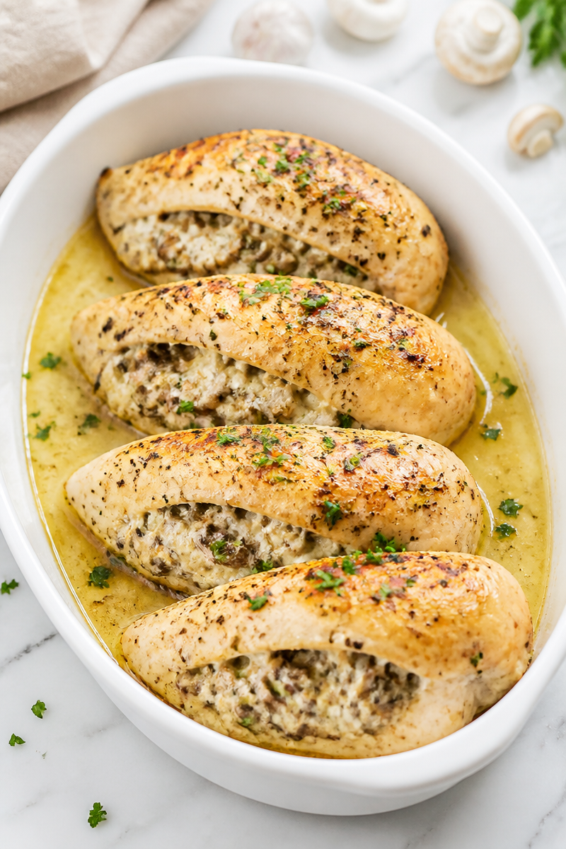 Creamy Garlic Butter Mushroom Stuffed Chicken