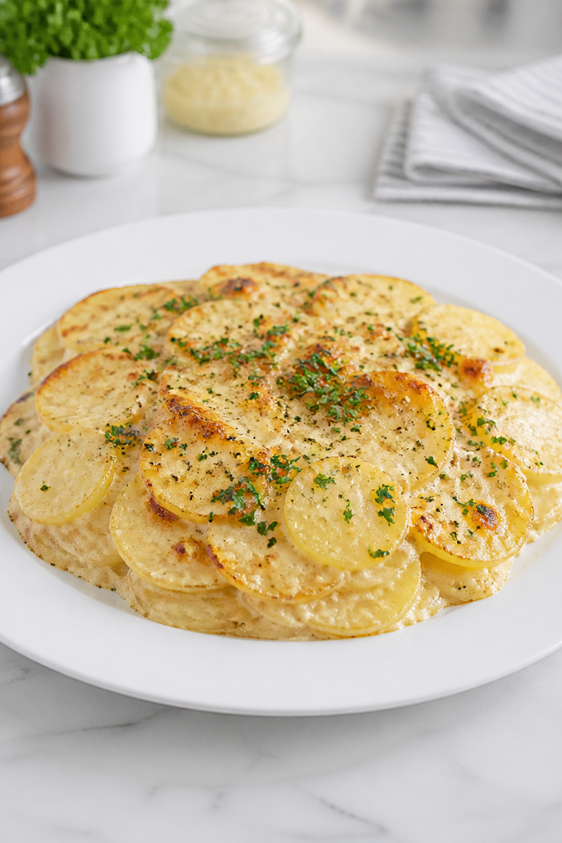 Creamy Garlic Parmesan Scalloped Potato Side