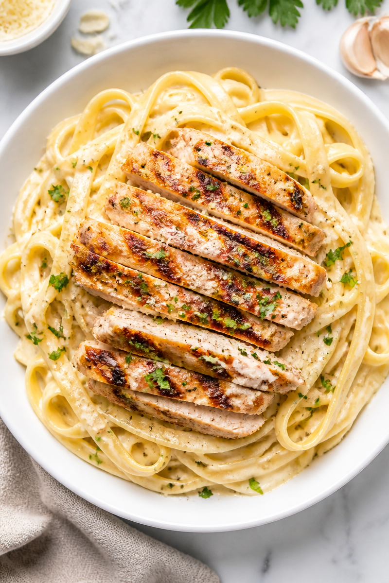 Creamy Homemade Fettuccine Alfredo with Grilled Chicken