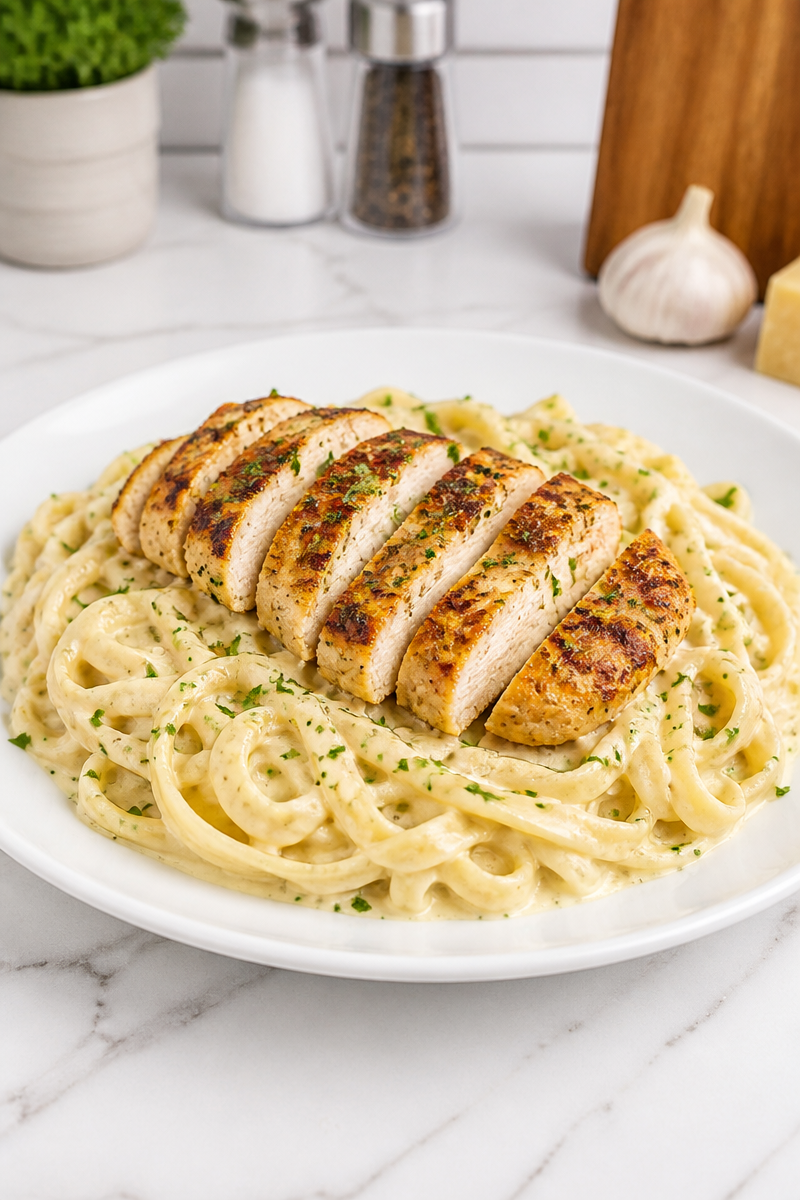 Creamy Homemade Fettuccine Alfredo with Grilled Chicken