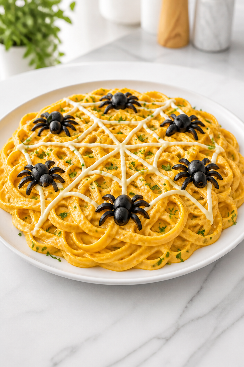 Creamy Pumpkin Alfredo Spider Web Pasta Creamy Pumpkin Alfredo Spider Web Pasta