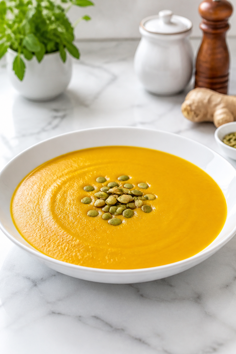 Creamy Pumpkin and Butternut Squash Soup with Ginger