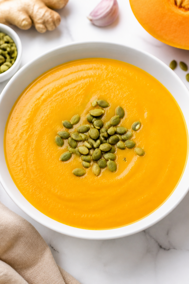 Creamy Pumpkin and Butternut Squash Soup with Ginger