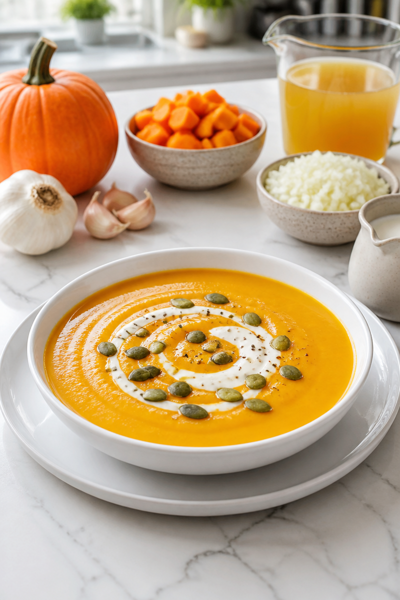 Creamy Roasted Pumpkin And Garlic Soup Recipe
