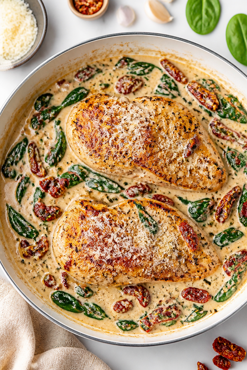 Creamy Sun Dried Tomato Tuscan Chicken Skillet
