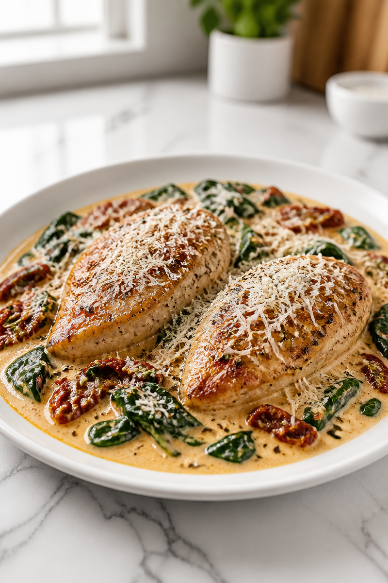 Creamy Sun Dried Tomato Tuscan Chicken Skillet