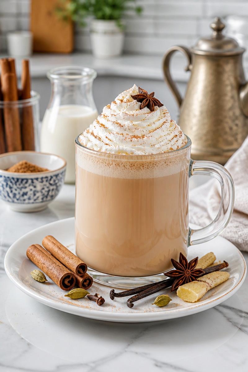 Creamy Vanilla And Spiced Chai Tea Latte Drink