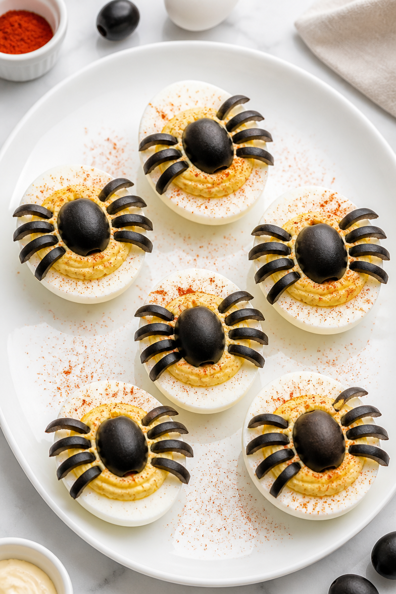 Creepy Black Olive Spider Deviled Egg Halloween Appetizer Creepy Black Olive Spider Deviled Egg Halloween Appetizer