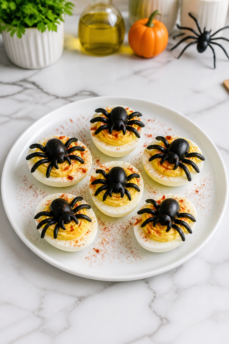 Creepy Black Olive Spider Deviled Egg Halloween Appetizer Creepy Black Olive Spider Deviled Egg Halloween Appetizer