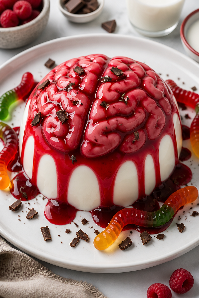 Creepy Bleeding Brain Raspberry Panna Cotta Halloween Dessert