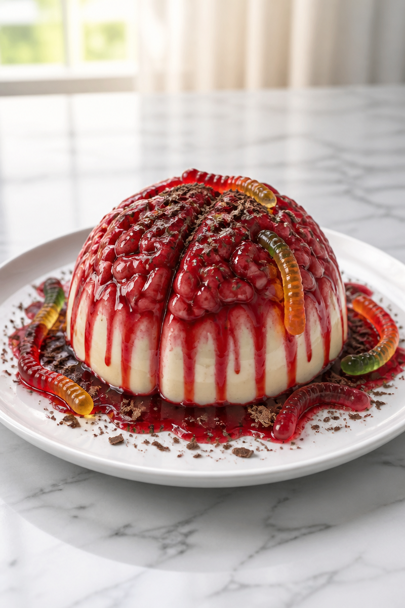 Creepy Bleeding Brain Raspberry Panna Cotta Halloween Dessert