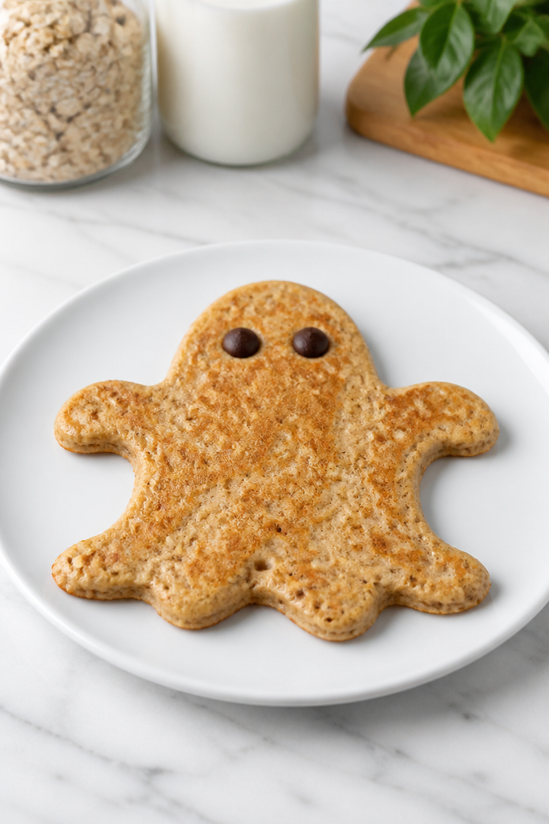 Creepy Ghost Shaped Oatmeal Pancake Creepy Ghost Shaped Oatmeal Pancake