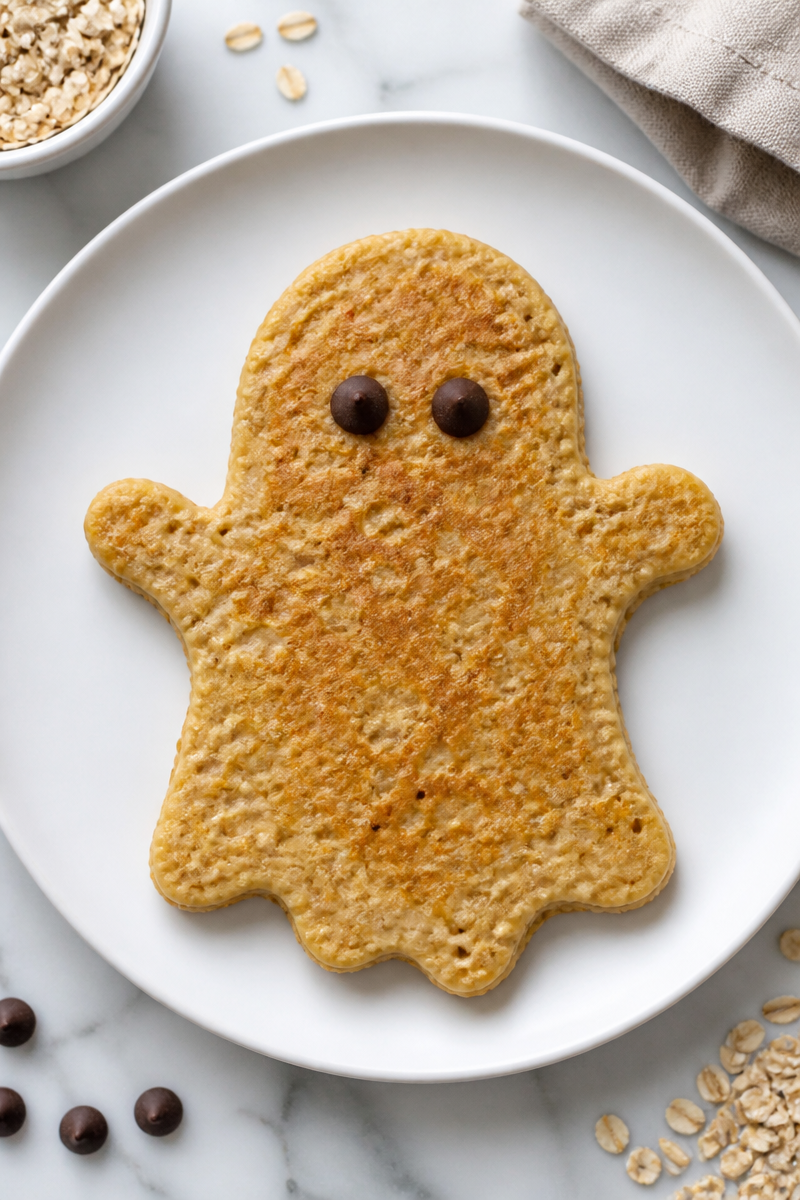 Creepy Ghost Shaped Oatmeal Pancake Creepy Ghost Shaped Oatmeal Pancake