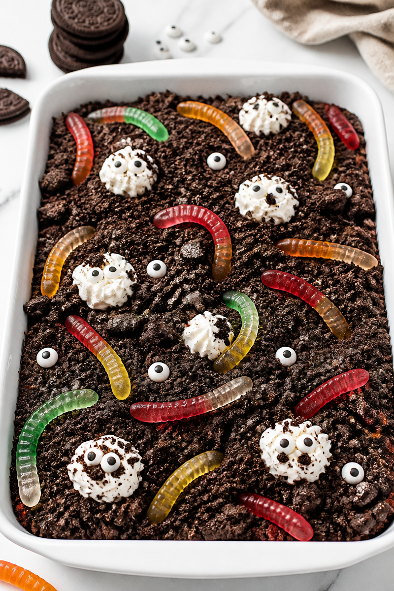 Creepy Graveyard Dirt And Worm Halloween Brownie