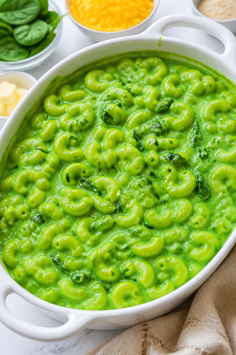 Creepy Green Slime Spinach Mac And Cheese Dinner